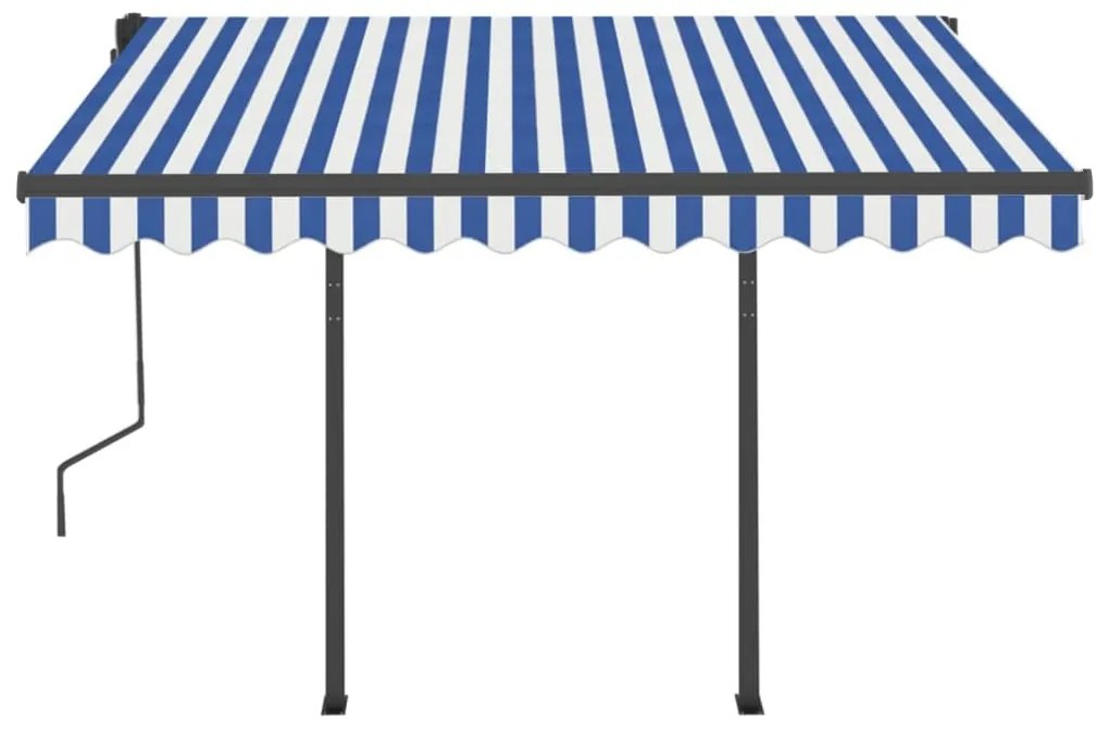 Toldo retrátil manual com LED 3,5x2,5 m azul e branco