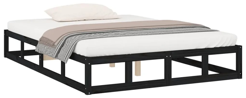 Estrutura de cama casal 135x190 cm madeira maciça preto