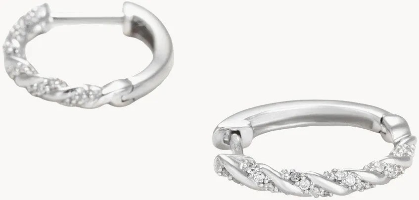Brincos de argola em ouro branco com diamantes Trenzas, 0,15 quilates