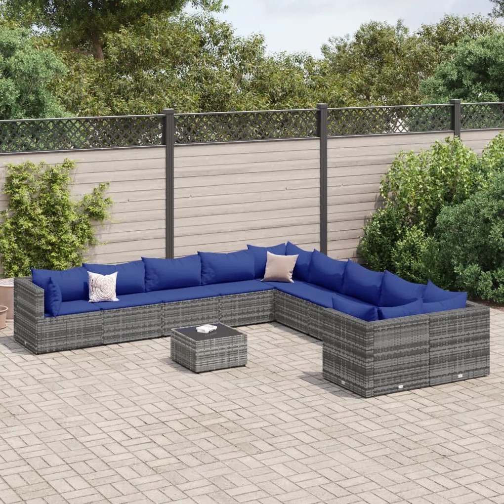 vidaXL 11 pcs conjunto sofás de jardim c/ almofadões vime PE cinzento