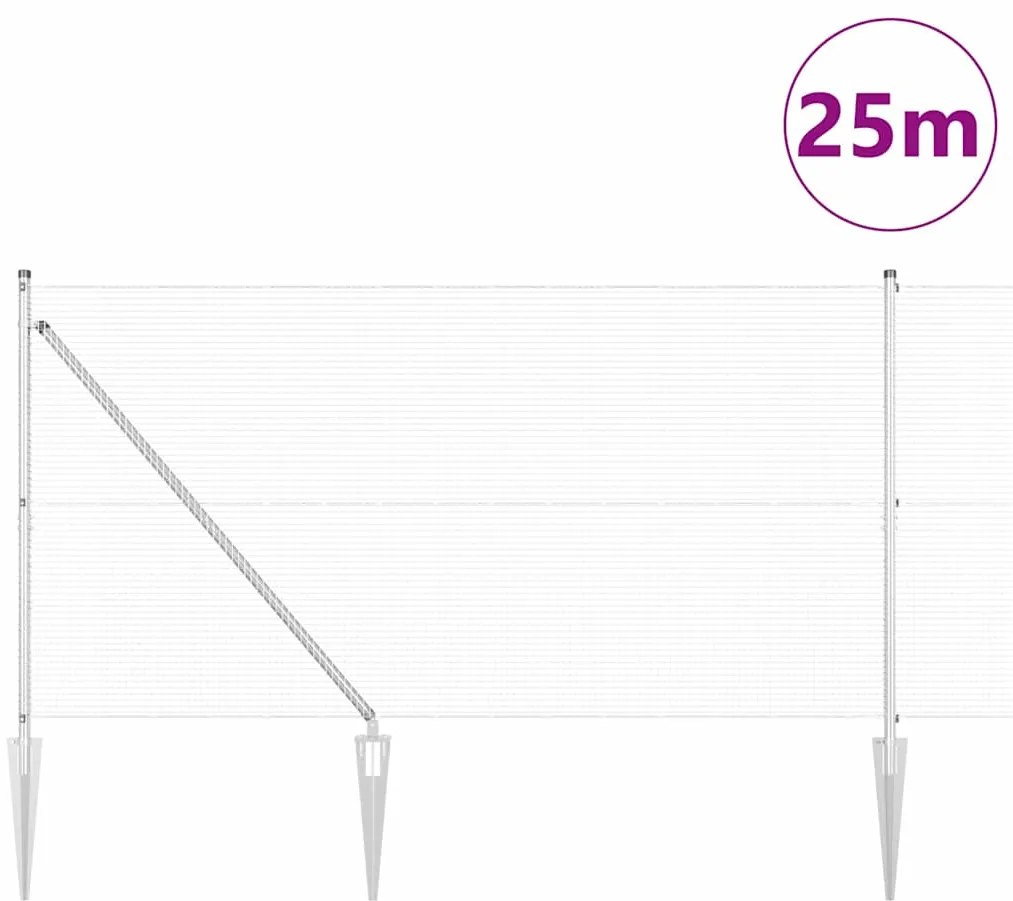Cerca de Arame Welded com 13 Postes de Espeto 1.2x25 m Aço Galvanizado