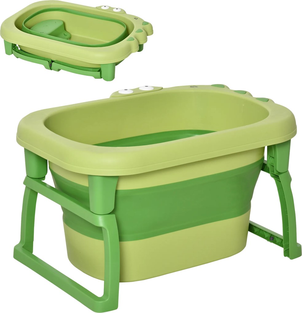 HOMCOM Banheira Dobrável Bebé 0-6 Anos Capacidade 105L Portátil Confortável Crianças Design Compacto 75,3x55,4x43 cm Verde Prática | Aosom Portugal