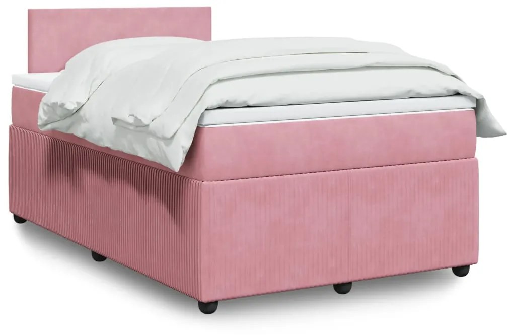 Cama boxspring com colchão 120x200 cm veludo rosa