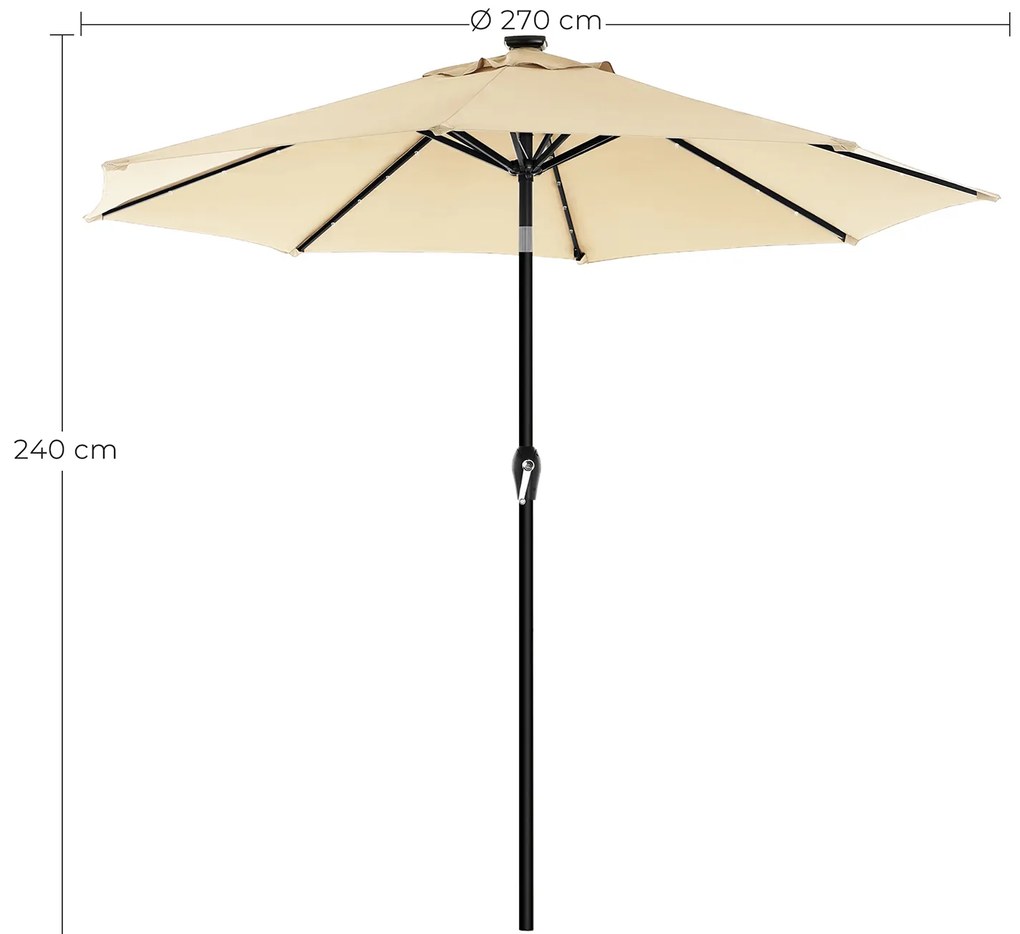 Guarda-sol jardim Ø 2,7 m com iluminação solar LED Bege