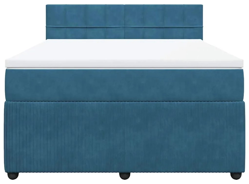 Cama boxspring com colchão 140x190 cm veludo azul