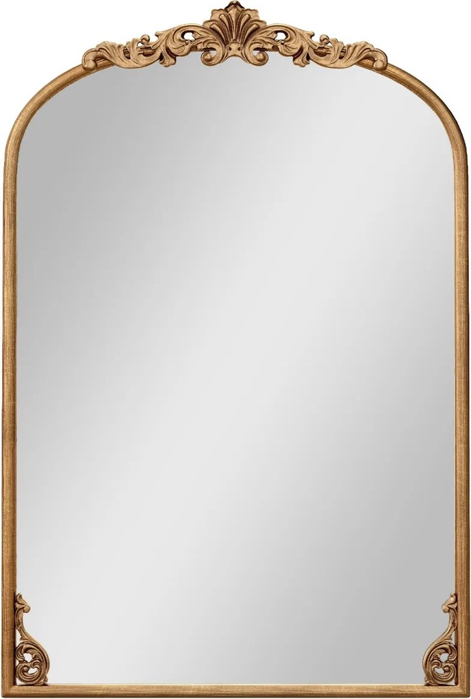 Espelho Curvo para Parede 90 x 61 cm Barroco Ornamentado Tradicional Vintage Dourado com Moldura de Metal Dourado