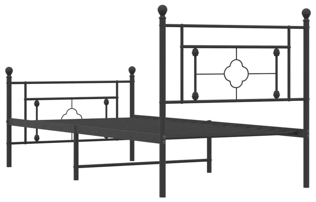 Estrutura de cama com cabeceira e pés 90x190 cm metal preto