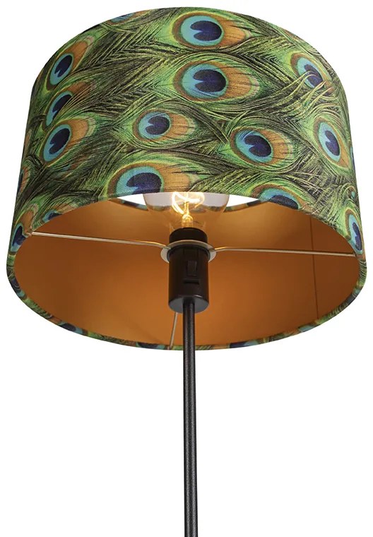 Candeeiro de pé preto com abajur de veludo verde-pavão com dourado 35 cm - Parte Clássico / Antigo