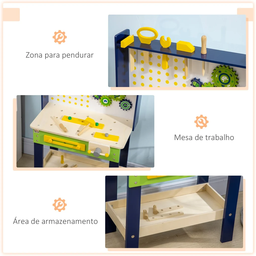 Brinquedo Bancada De Ferramentas Infantil Madeira 41 Peças