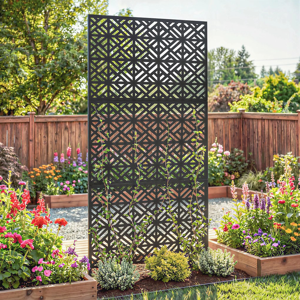 Biombo de Jardim de 3 Painéis, 92 x 40 x 192 cm, Resistente à Ferrugem, Preto