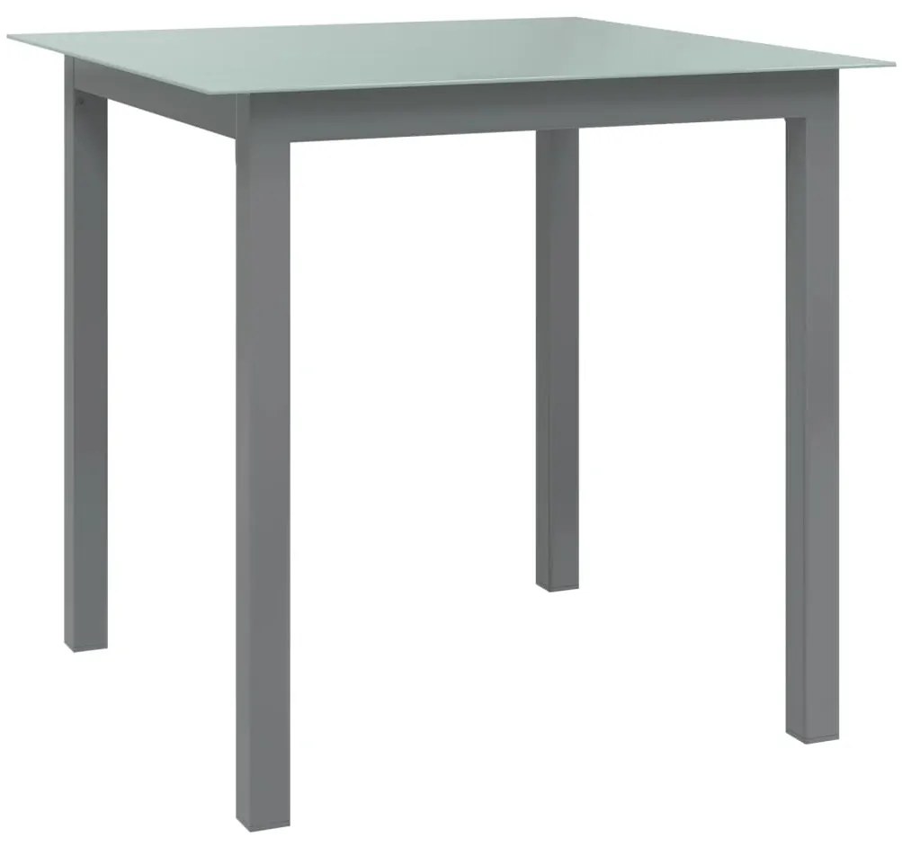 vidaXL Mesa de jardim em alumínio e vidro 80x80x74 cm cinzento-claro