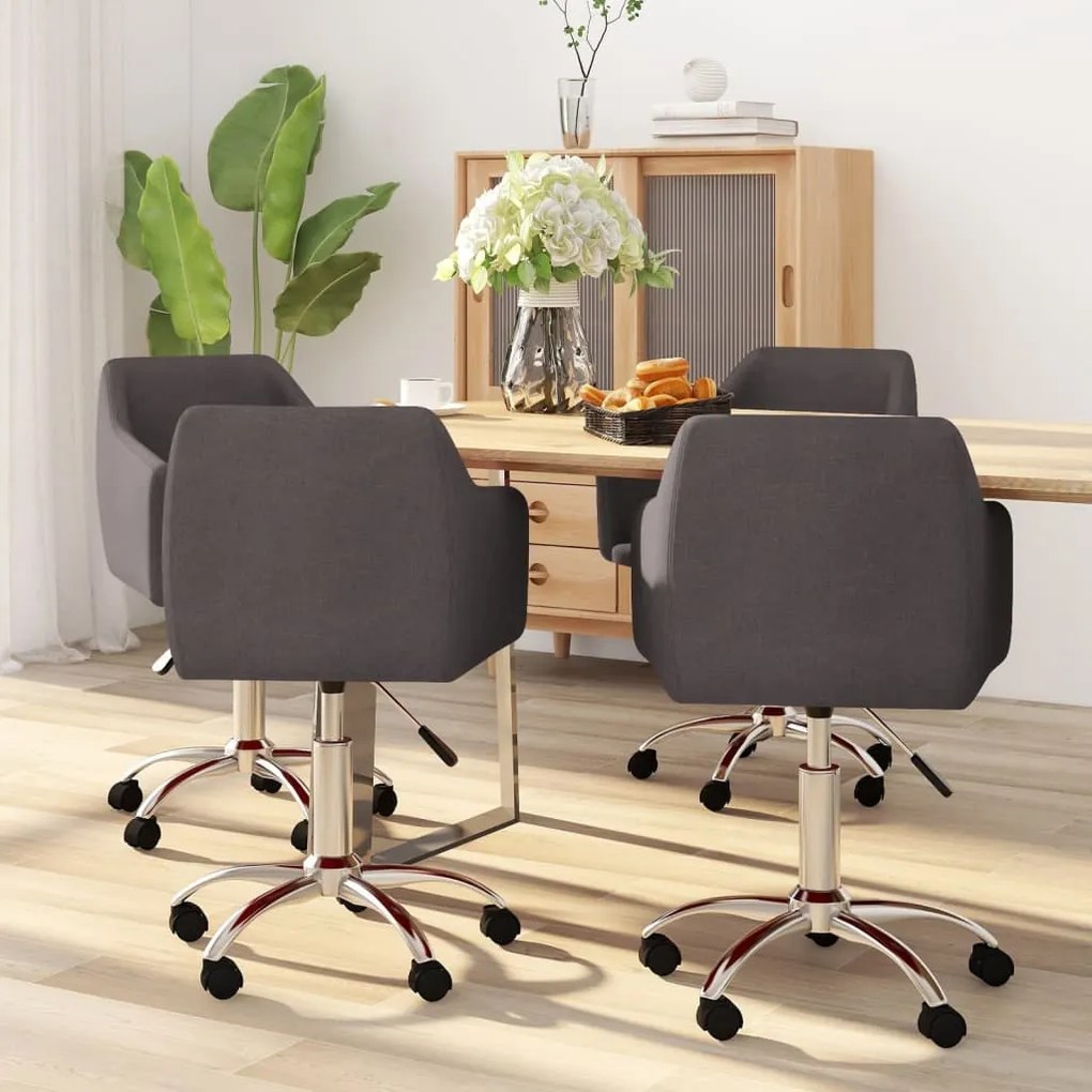 vidaXL Cadeiras de jantar giratórias 4 pcs tecido cinzento-acastanhado