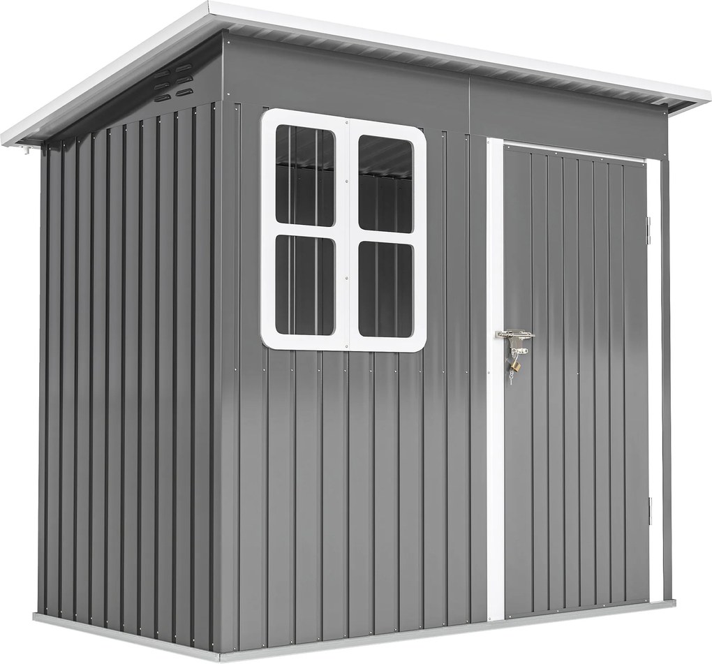 Outsunny Casinha de Jardim 2.55m² em Aço Galvanizado, com Kit de Fundação, Porta Trancável, Telhado Inclinado, Cinza | Aosom Portugal