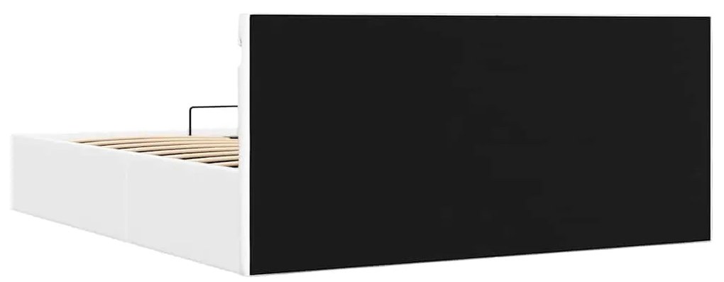 Cama hidráulica c/ arrumação LED 180x200 cm couro artif. branco