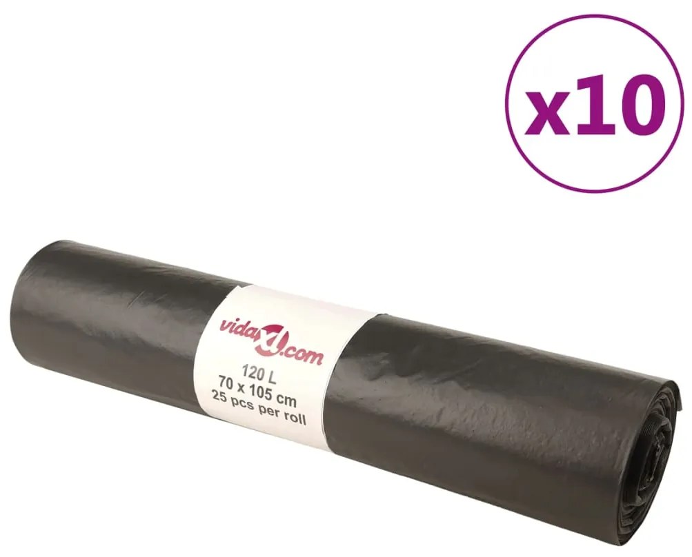 vidaXL Sacos do lixo 250 pcs 120 L preto