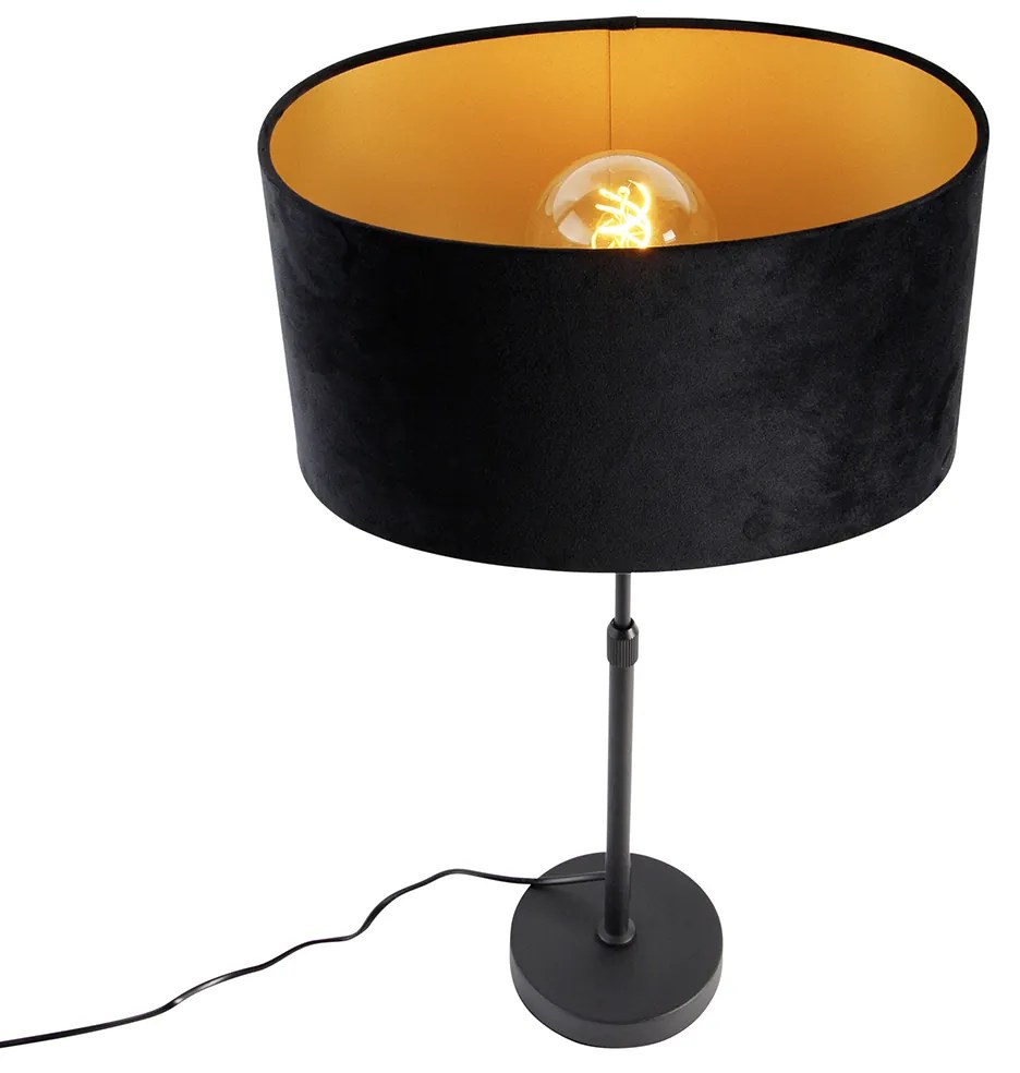 Candeeiro de Mesa Preto com Abajur de Veludo Oval Preto 35cm - Parte Moderno,Clássico / Antigo