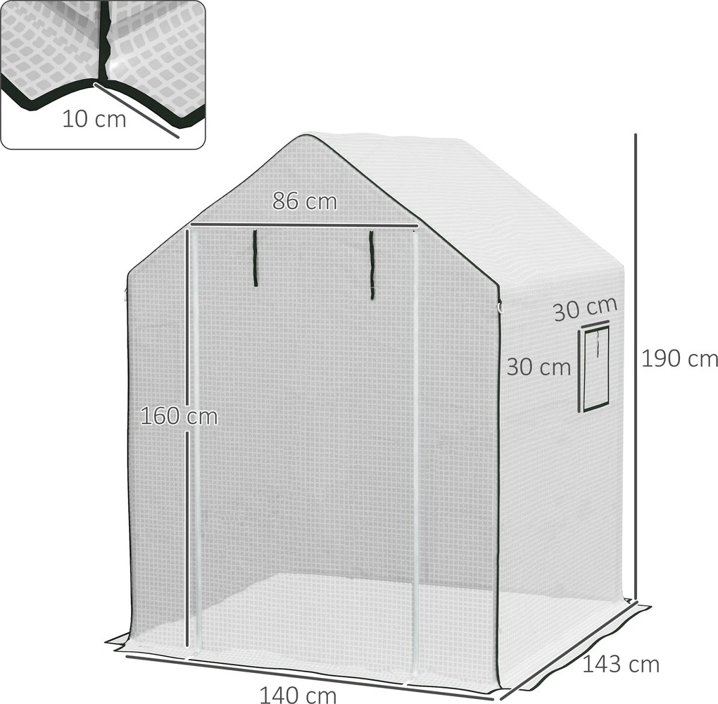 Cobertura de Substituição para Estufa 140x143x190 cm (NÃO INCLUIDA) com Janela Porta Anti-UV Proteção de Plantas para Jardim Branco