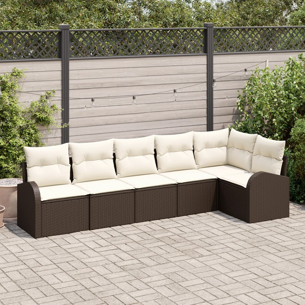 Conjunto de Sofás de Jardim de 6 Peças com Almofadas Castanho em Ratta
