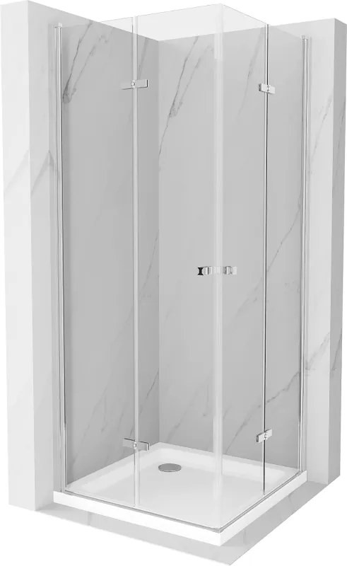 Mexen Lima Duo cabine de duche dobrável 90 x 90 cm, transparente, cromado + base de duche Flat - 856-090-090-01-02-4010