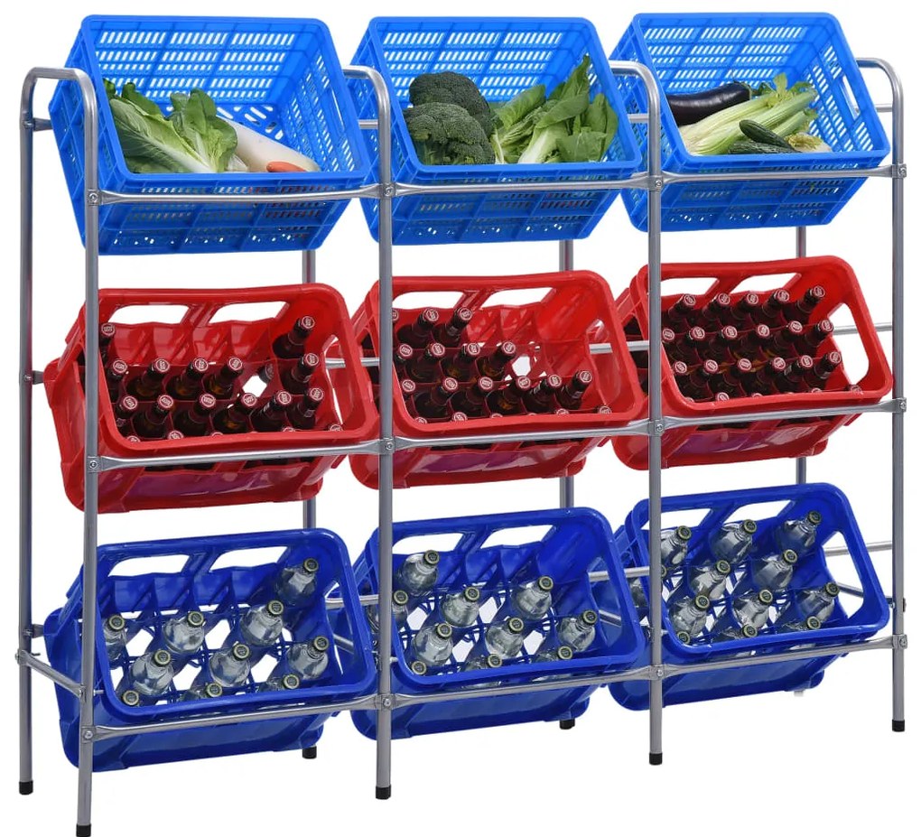 vidaXL Prateleira para 9 caixas 145x33x116 cm aço prateado