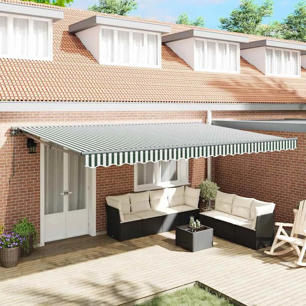 vidaXL Toldo Retrátil Manual Verde e Branco 500x300 cm