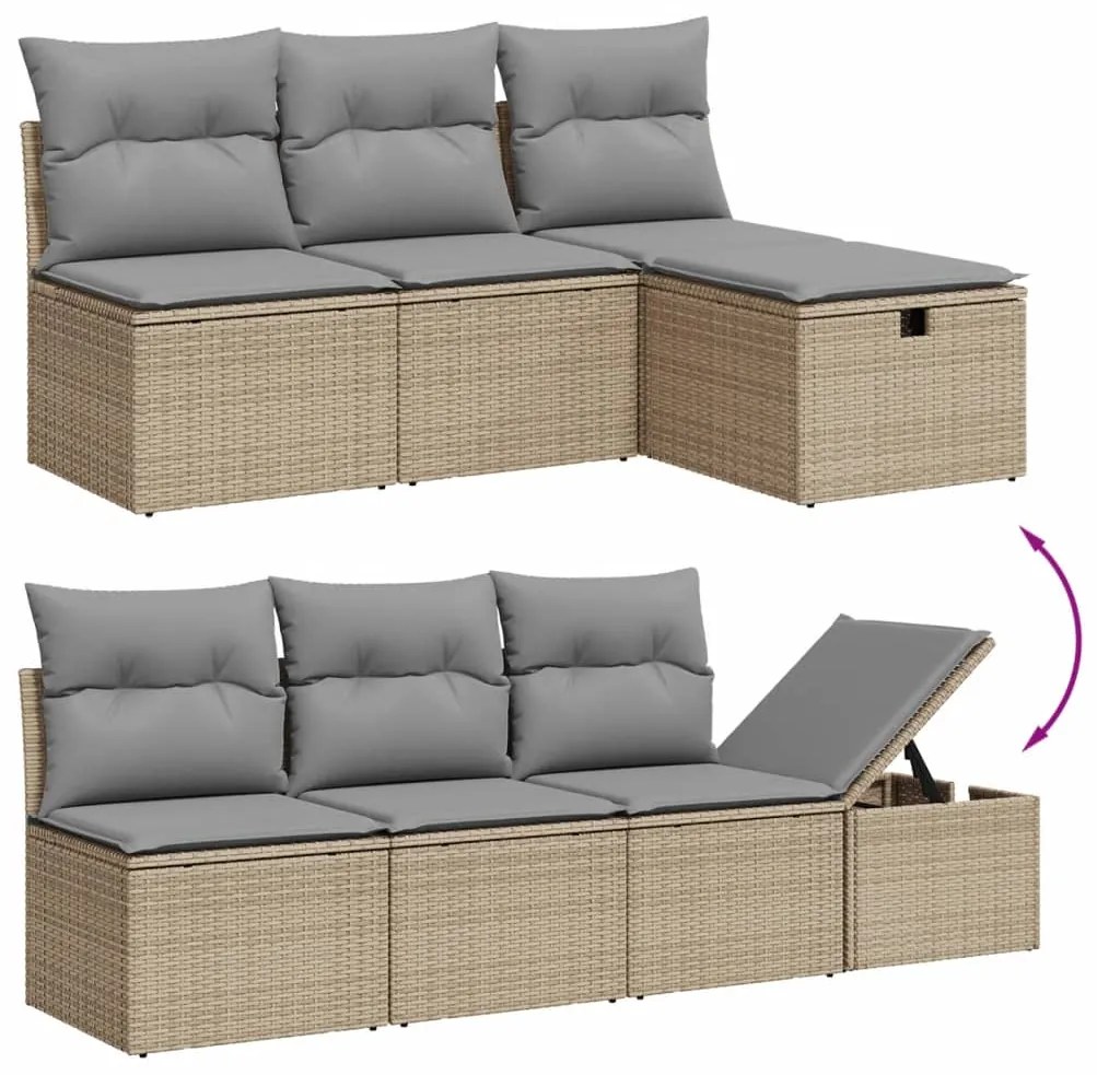 8 pcs conjunto de sofás p/ jardim com almofadões vime PE bege