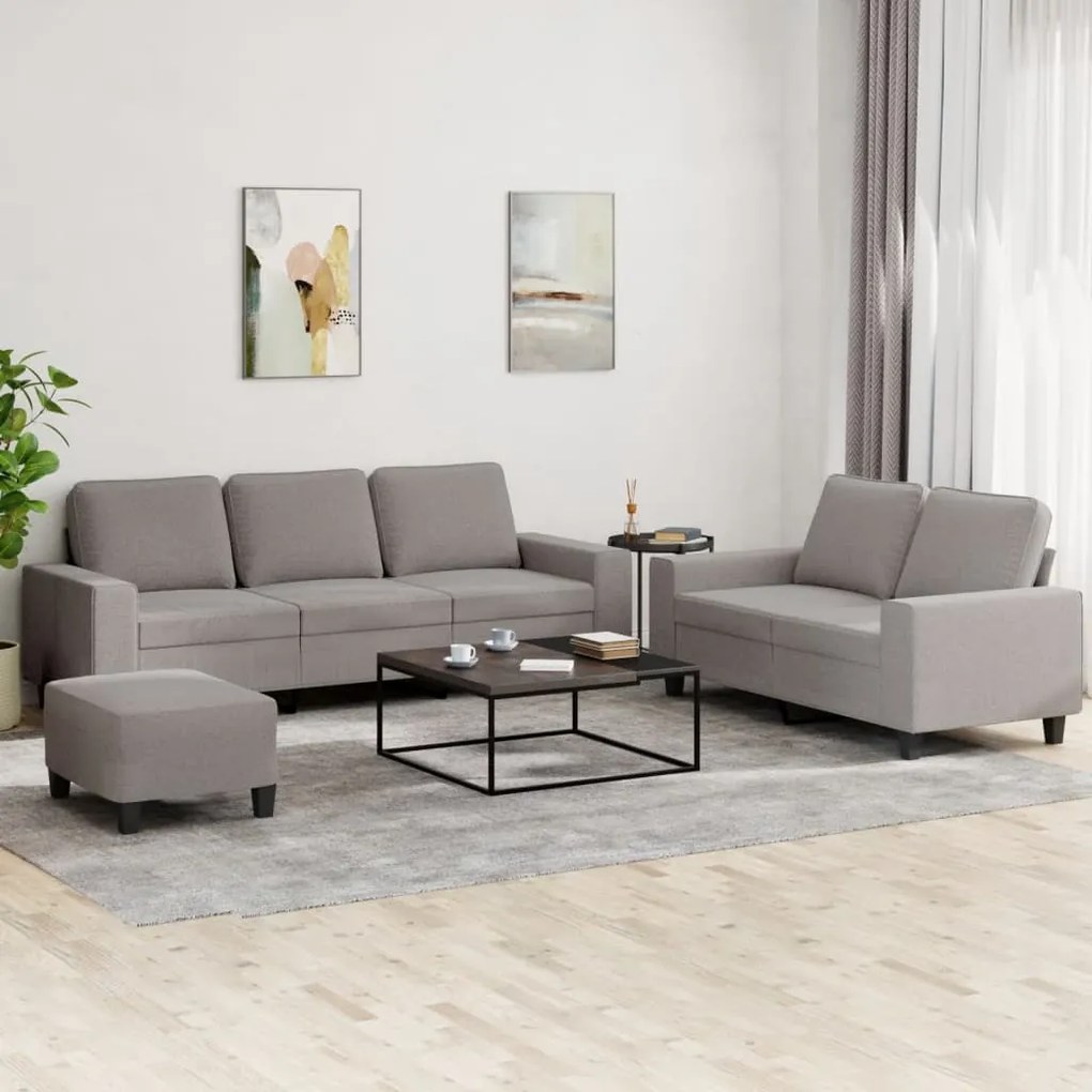 vidaXL 3 pcs conjunto de sofás tecido cinzento-acastanhado