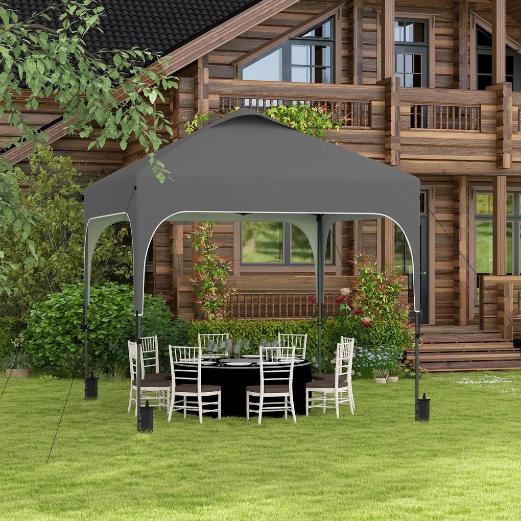 Tenda de jardim pop-up dobrável 2,5 x 2,5 m, altura ajustável, tecido Oxford com proteção UV50+, estrutura em aço, saco de transporte cinzento
