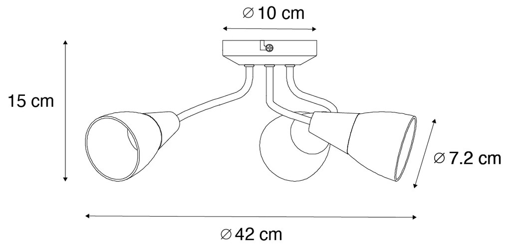 Candeeiro de teto clássico dourado com vidro fosco redondo 3 luzes - Madi