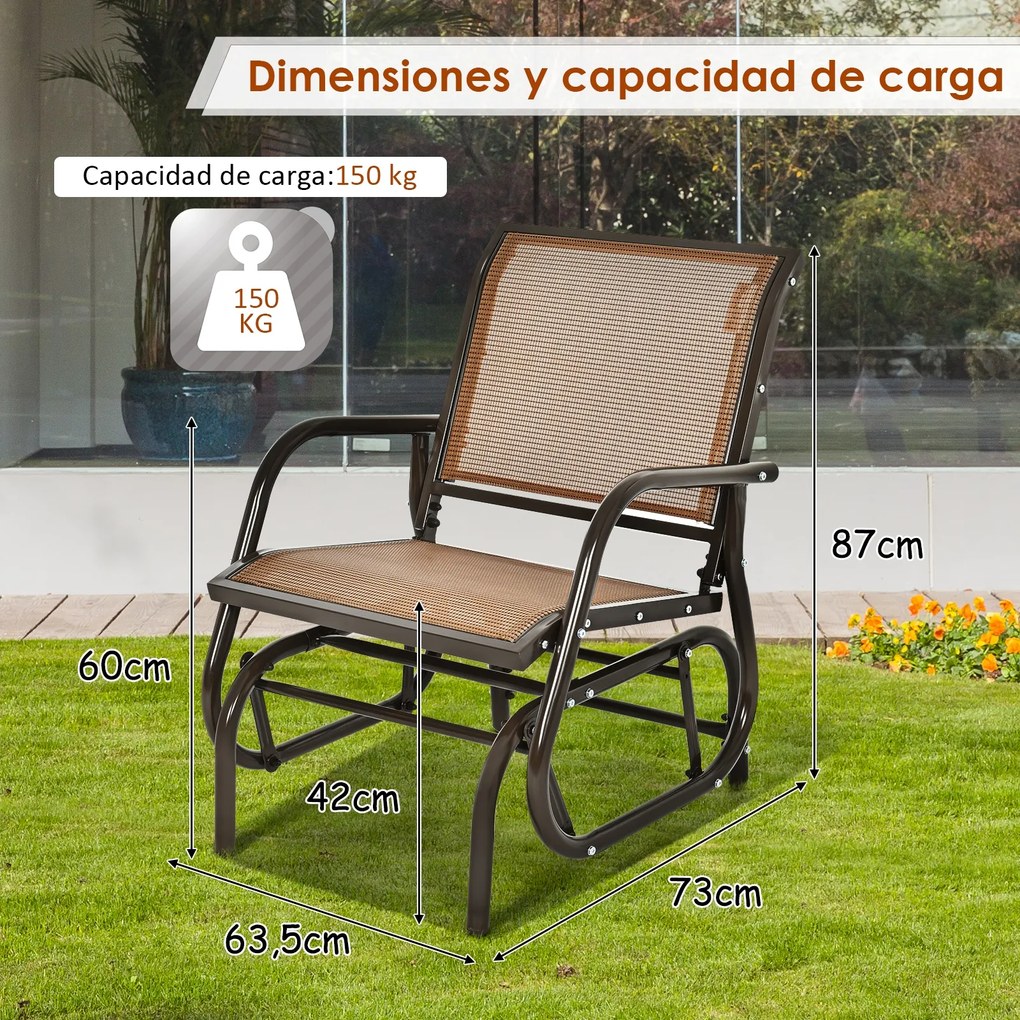 Cadeira de Baloiço Confortável para Pátio de Jardim Pátio Jardim Terraço 63,5 x 73 x 87 cm Castanho