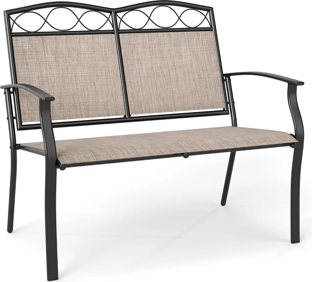 Banco jardim para 2 pessoas 71 x 105 x 93 cm em metal resistente com tecido respirável e carga máxima de 300 kg para jardim, varanda Castanho claro +