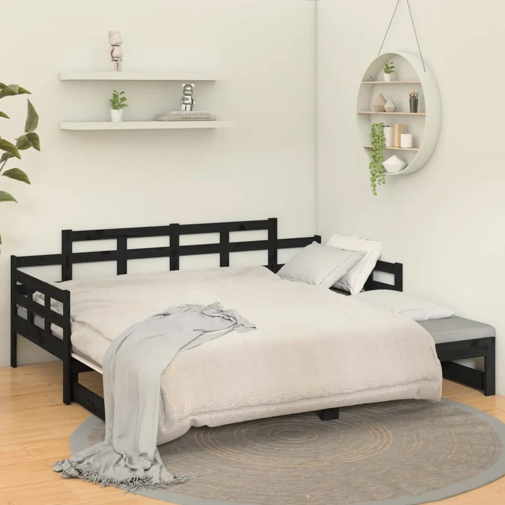 Estrutura sofá-cama de puxar 2x(80x200) cm pinho maciço preto