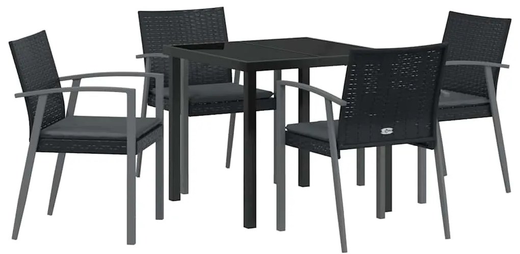 Conjunto de jantar de jardim de 5 peças com almofadas em rattan e poli