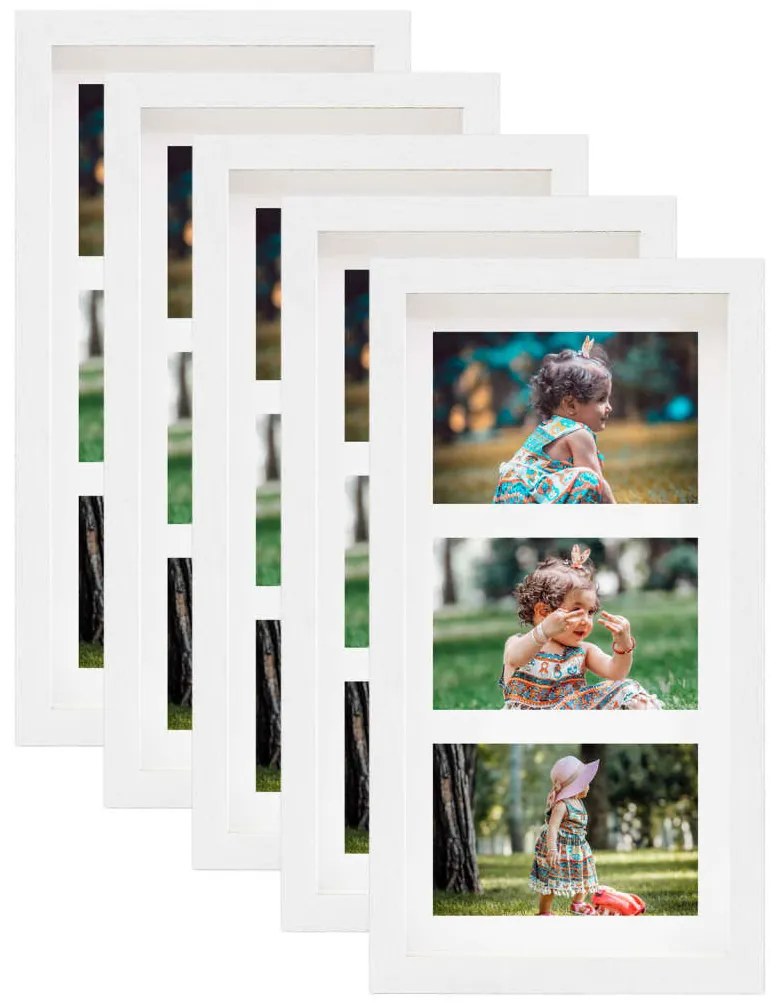 vidaXL Molduras 3D 5 pcs 18x35 cm para foto de 3x(10x15 cm) branco