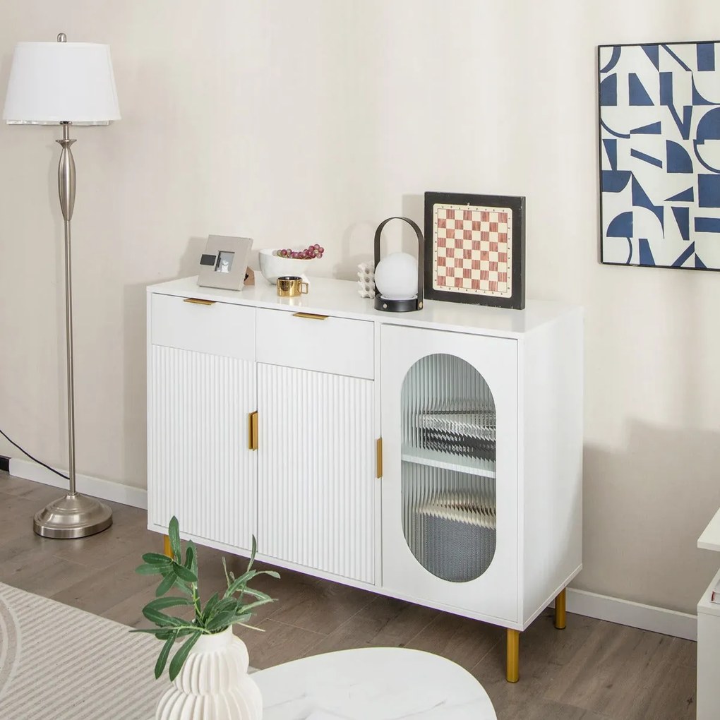 Aparador Alcobaça com 2 Gavetas e Portas – 120x40x88 cm – Branco – Des
