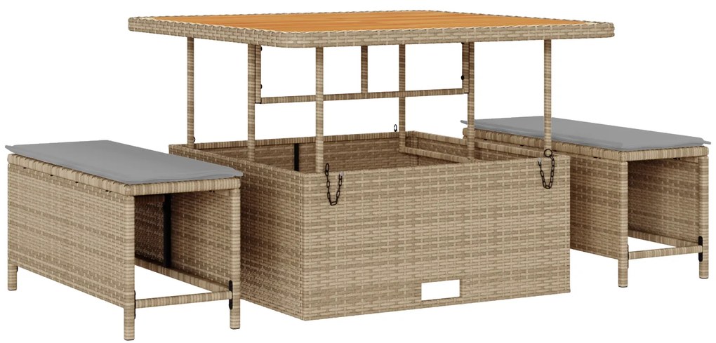 Conjunto de Sofá Jardim vidaXL 9 Peças com Almofadas Bege Polirattan A