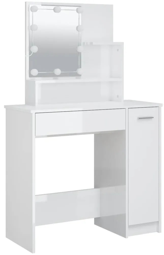 Toucador com LEDs 86,5x35x136 cm branco brilhante