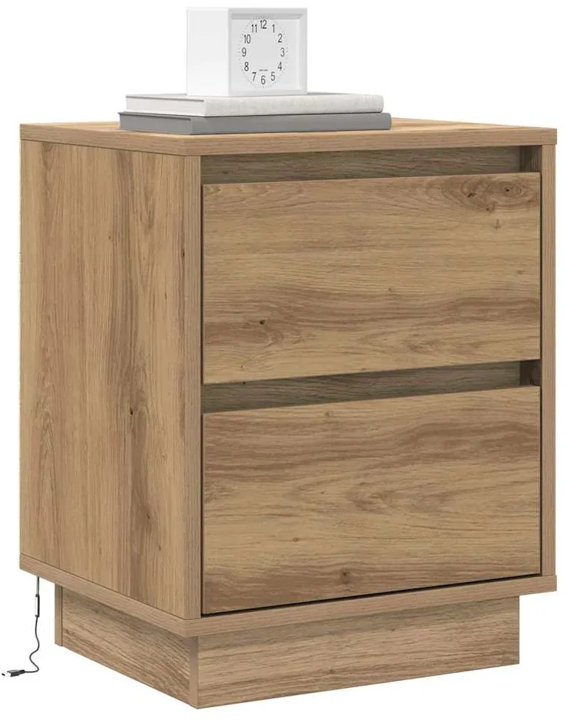 Criados-mudos com Luzes LED 2 pcs Carvalho Artesanal 39x34.5x50 cm