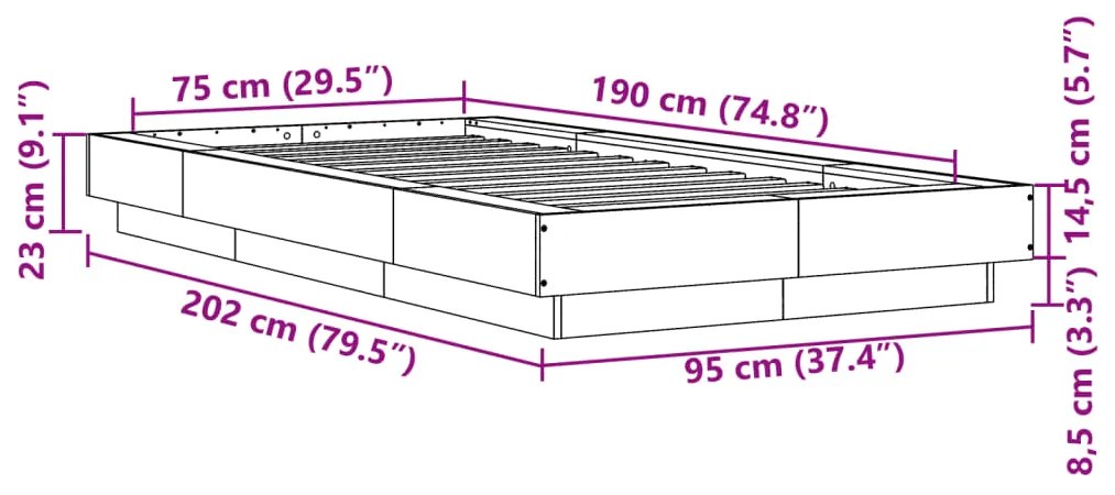 Estrutura de cama 75x190 cm derivados de madeira preto