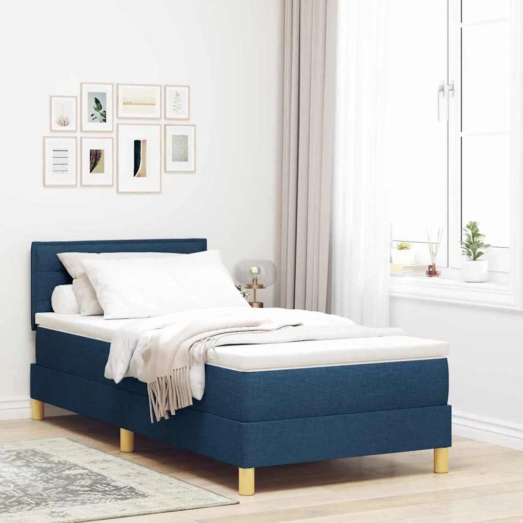 vidaXL Cama Box com colchão com cabeceira Azul 80 x 200 cm tecido