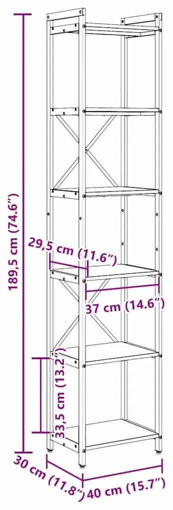Estante Sonoma cinzento 40 x 30 x 188 cm Madeira processada