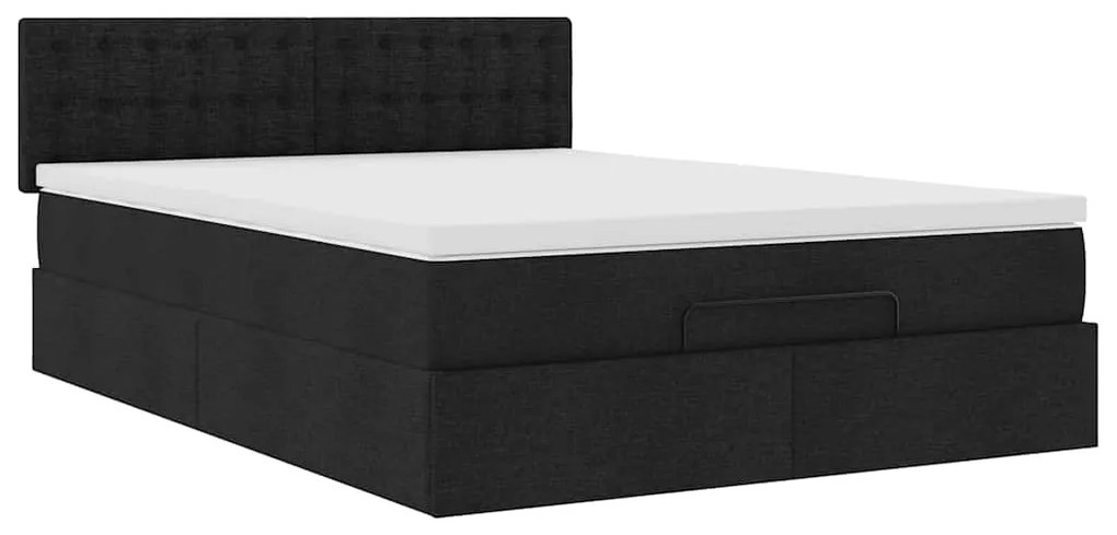 Cama otomana com colchão 140x200 cm tecido preto