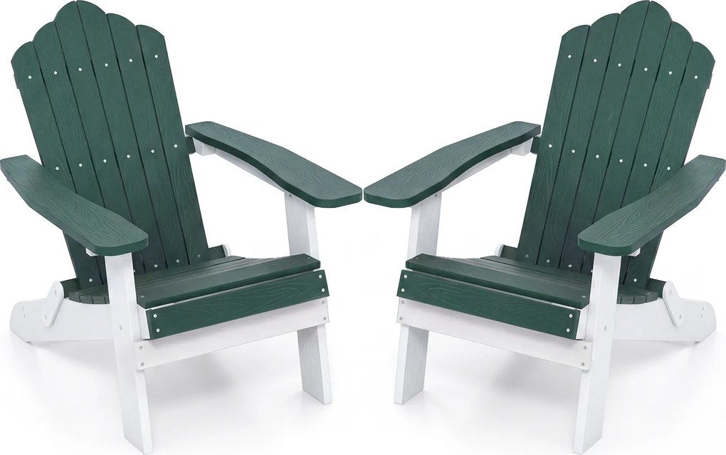Conjunto de 2 Cadeiras Adirondack Dobráveis, 88 x 77 x 95 cm, Apoios de Braços Largos, Verde escuro