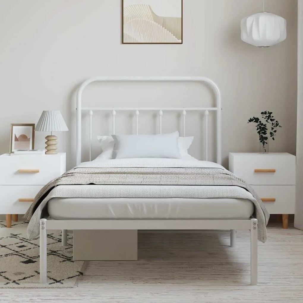 Estrutura de cama com cabeceira 100x190 cm metal branco