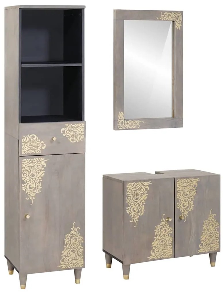 vidaXL Conjunto de Armários para Banheiro com gaveta 3 pcs Cinzeto