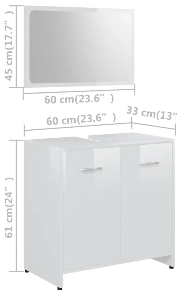 3 pcs conj. móveis casa de banho contraplacado branco brilhante