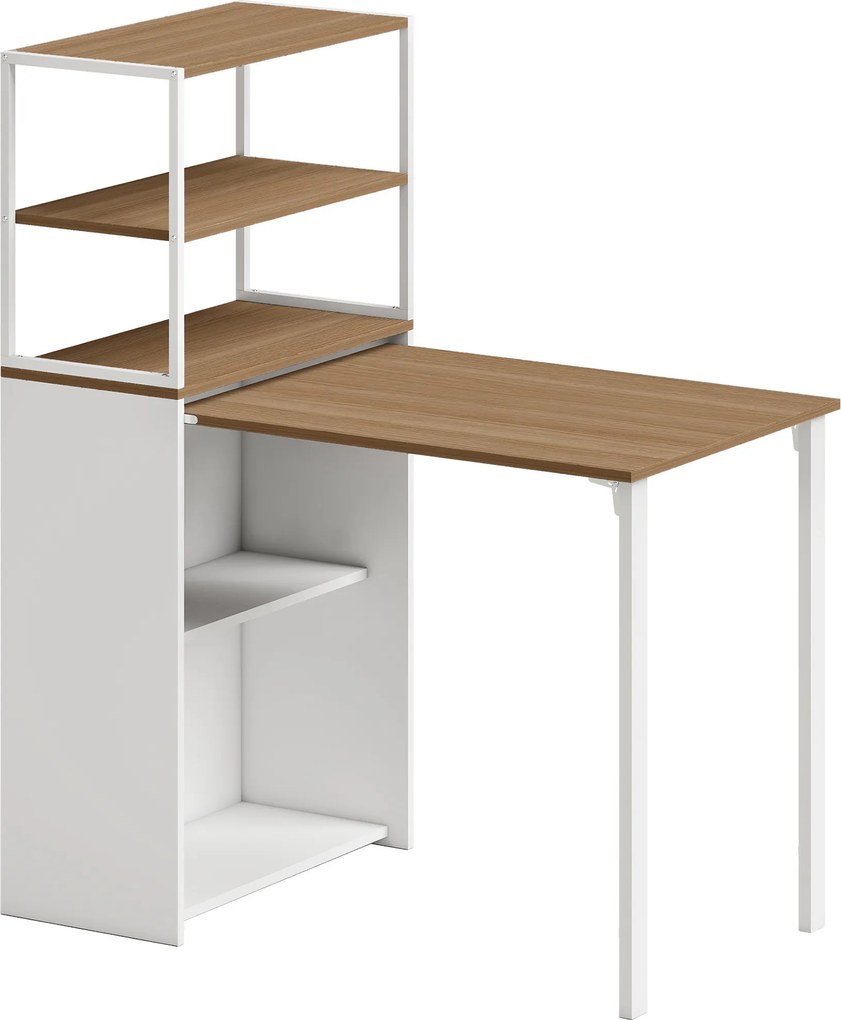 HOMCOM Secretária Dobrável para Pequenos Espaços com 4 Prateleiras Madeira Natural 105x60x127 cm Ideal para Estúdio Escritório Casa | Aosom Portugal