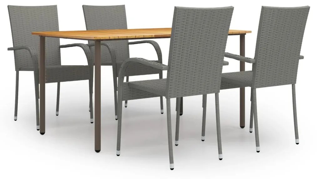 vidaXL 5 pcs conjunto de jantar para jardim vime PE cinzento