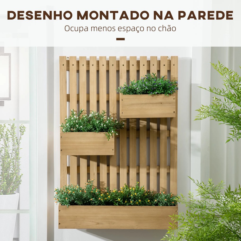Outsunny Floreira de Parede com Treliça Floreira Vertical de Madeira com 4 Vasos Móveis e Orifício de Drenagem para Jardim Varanda Pátio 60x16x80 cm Madeira