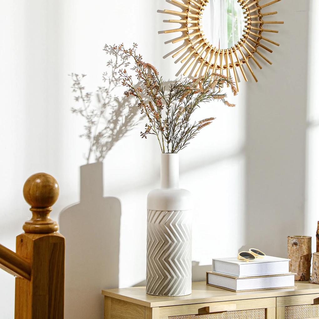 Vaso para Flores de Metal Ø15x45,5 cm Vaso Decorativo para Flores Moderno com Textura 3D Decoração para Sala de Estar Dormitório Cozinha Cinza